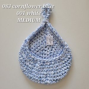 MEDIUM 083 CORNFLOWER BLUE 001 WHITE HANDMADE CROCHETED  HANGING WALL BASKET 2…